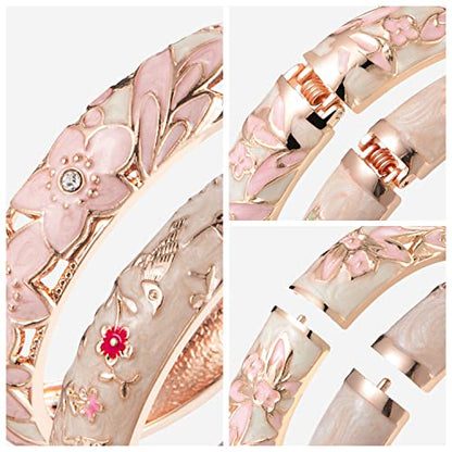 UJOY Cloisonne Indian Bangle Colored Crystal Plated Hinge Cuff Bracelet Hollowed Bird Enamel Jewelry Gift 55C49 - color: A11-2 Pcs/set-Cream White