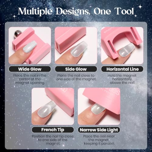Beetles Silver Cat Eye Gel Nail Polish Set, Dusted Galaxy 6 Colors Magnetic Glass, Crystal, Pearl, Reflective & Glitter Silver Cat Eye Gel Polish Set with 2 Magnets, DIY Color Card for UV - color: A - Silver Cat Eye | Dusted Galaxy
