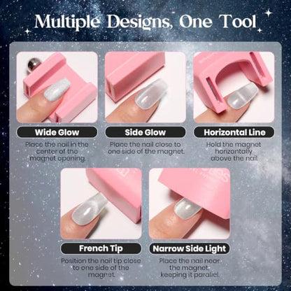 Beetles Silver Cat Eye Gel Nail Polish Set, Dusted Galaxy 6 Colors Magnetic Glass, Crystal, Pearl, Reflective & Glitter Silver Cat Eye Gel Polish Set with 2 Magnets, DIY Color Card for UV - color: A - Silver Cat Eye | Dusted Galaxy