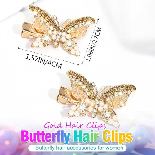 BARTOSI Gold Butterfly Hair Clips Fancy Small Hair Clip Butterfly Hair Accessories for Women and Girls (Pack of 2) - color: Gold