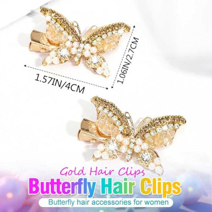 BARTOSI Gold Butterfly Hair Clips Fancy Small Hair Clip Butterfly Hair Accessories for Women and Girls (Pack of 2) - color: Gold