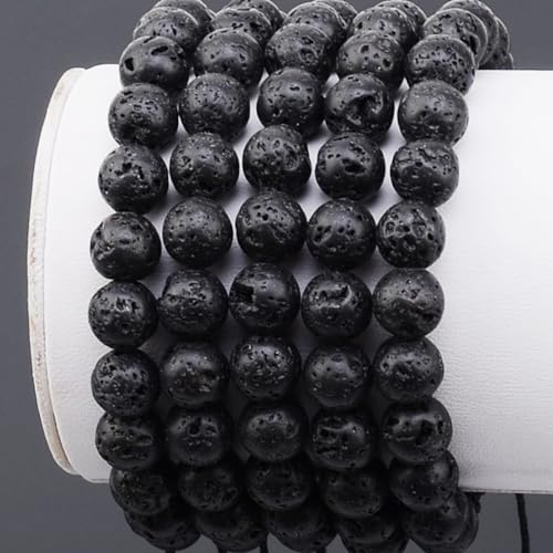 MASSIVE BEADS Natural Healing Power Gemstone Crystal Beads Unisex Adjustable Macrame Bracelets - color: Black Lave, size: 6mm