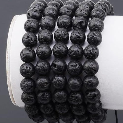 MASSIVE BEADS Natural Healing Power Gemstone Crystal Beads Unisex Adjustable Macrame Bracelets - color: Black Lave, size: 6mm