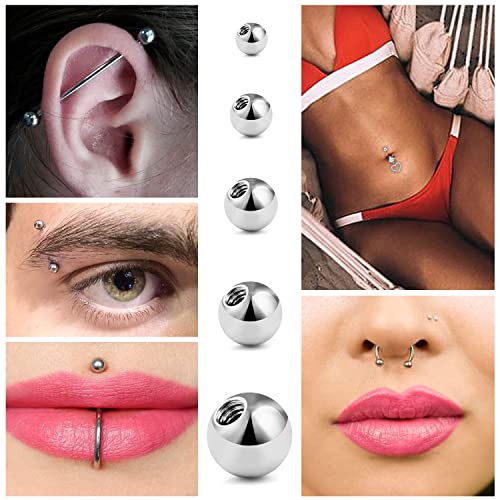 Prjndjw 25Pcs 14G 16G Replacement Balls internal thread & Externally Threaded Surgical Steel Balls Industrial Barbell Tongue Nipple Belly Button Eyebrow Rook Piercing Rings Parts 3MM-8MM - color: 25Pcs-16G-Silvertone