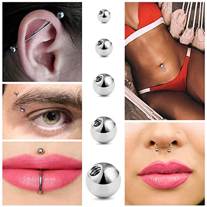 Prjndjw 25Pcs 14G 16G Replacement Balls internal thread & Externally Threaded Surgical Steel Balls Industrial Barbell Tongue Nipple Belly Button Eyebrow Rook Piercing Rings Parts 3MM-8MM - color: 25Pcs-16G-Silvertone