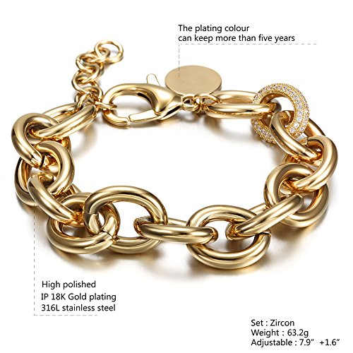 14K Gold Plated Link Chain Bracelets for Women, Dainty Silver Beaded Stackable Bracelet, Trendy Charm Jewelry for Her, Fits 6.0”–8.0” Wrists - color: 9.0" Chunky Gold