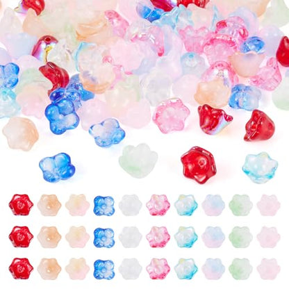 100Pcs Sparkle Glass Flower Beads Caps for Jewelry Making Cute Bell Flower Glass Beads Bulk Crystal Fishing Bead for Wind Chimes Handmade Earring Crafts Supplies - color: Colorful