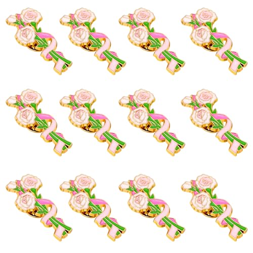 12 Pcs Red Rose Flower Enamel Lapel Pin, 1.5 inch Metal Badge Brooch for Women Men Clothes Bags Hats - style: Carnation