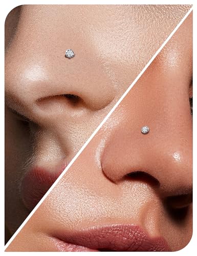 18G 20G 22G Stainless Surgical Steel Titanium Nose Rings Studs for Women L Shaped Nose Studs Screw Nose Rings Nostrial Piercing Jewelry for Women Men Silver Gold Black - style: 18G/2mm CZ/L-shaped/Silver