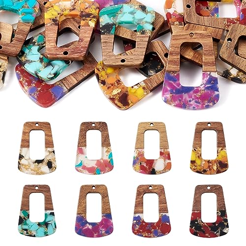 FASHEWELRY Resin Wooden Pendants Vintage Bohemian Resin Wood Statement Oval Teardrop Rectangle Colorful Geometric Blank Pendant Boho Dangle Charms for DIY Necklace Earring Crafts Jewelry Making - color: Gold Foil, Trapezoid
