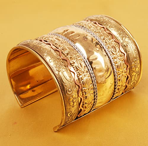 Touchstone Indian Bollywood Handcrafted Slip In Easy To Wear Stylish Wrist Enhancer Designer Broad Jewelry Cuff Bracelet For Women and Men. - style: Broad Convex