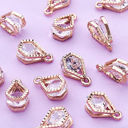 Beadthoven 100pcs Cubic Zirconia Alloy Charms Light Gold Lamp Shaped Crystal CZ Stone Pendants for DIY Jewelry Making Choker Necklace Tiny Dangle Earrings Accessories - color: Light Gold-Lamp Shap