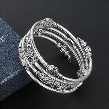 BULINLIN Layered Wrap Bangle Turquoise Bracelet - Bead Bracelet with Natural Agate Stone, Gifts For Women - color: 05-Metal