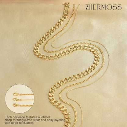 3PCS Gold Necklaces for Women,Chunky Statement Gold Plated Necklace Stack Layered Sterling Silver Herringbone Chains for Women Dainty Trendy Silver Chains Stacked Jewelry Gifts - color: gold statement necklace set