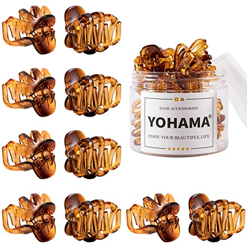 YOHAMA 10pcs Brown Medium Small Octopus Claw Clips Women Thin to Thick Hair | Durable Jaw Clamp Styling Small Pony, Hold Half Bun Tightly, Non-Pulling or Snagging, Multifunction, Clamp Gift - color: B-Brown