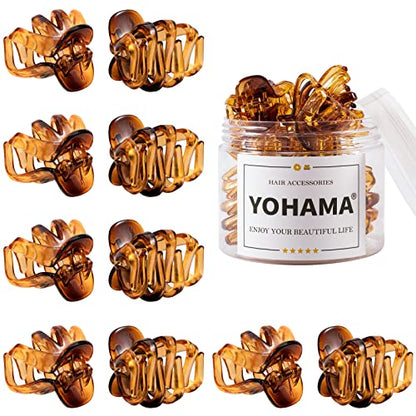 YOHAMA 10pcs Brown Medium Small Octopus Claw Clips Women Thin to Thick Hair | Durable Jaw Clamp Styling Small Pony, Hold Half Bun Tightly, Non-Pulling or Snagging, Multifunction, Clamp Gift - color: B-Brown