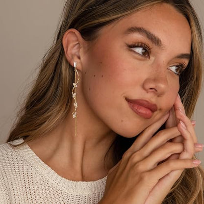 Robaice Long Gold Dangle Earrings for Women, 14K Plated Tassel Earring | Gold Chain Dangling Earrings, Trendy Drop Prom Earring, Lightweight Statement Party Jewelry, Gift for Women - style: C-dangle twist drop，CZ