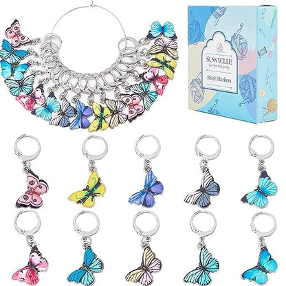 SUNNYCLUE 1 Box 20Pcs Stitch Markers Cute Butterfly Lobster Clasp Charms Crochet Stitch Marker Removable Knitting Stitch Markers Metal Crocheting Markers for Sewing Weaving Knit Threading DIY Craft - color: 20pcs Silver Tone Butterfly Stitch Markers With