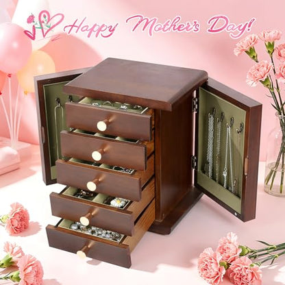 Kendal Wooden Jewelry Box for Women, Wooden Jewelry Organizer, 5-Layer Jewelry Organizer Box with Side Door, Jewelry Holder Organizer for Earrings, Necklaces, Rings