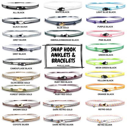 Made by Nami Surfer Anklet with Snap Hook Clasp Waterproof & Adjustable Thin String Ankle Bracelets for Women and Men Handmade Jewelry for Beach and Music Festival Accessories - color: Green Black
