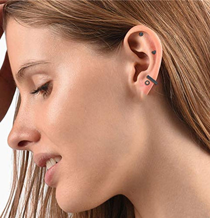 Staligue 18 Pairs Flat Back Earrings Set –Hypoallergenic 20G Surgical Steel | 18 Pairs Flat Back Earrings, 20G 0.8mm Surgical Steel Studs, Hypoallergenic Nickel Free, Cartilage Lobe Piercing Jewelry - color: Jet-black, size: 18 Sets