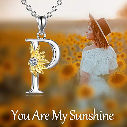 POPLYKE Initial Sunflower Necklace for Women 925 Sterling Sliver Sunflower Pendant Necklace Letter Initial Pendant Chain - style: Sunflower P