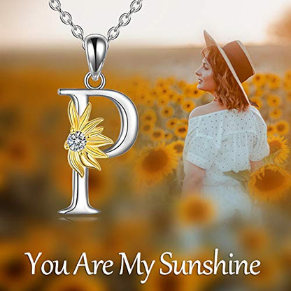 POPLYKE Initial Sunflower Necklace for Women 925 Sterling Sliver Sunflower Pendant Necklace Letter Initial Pendant Chain - style: Sunflower P