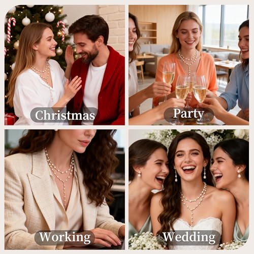 Pearls Necklaces for Women-18K Gold Plated Layered Gold Pearl Necklaces Dainty White Pearls Choker Necklace Chain Pearl Necklace for Women Elegant Valentines Gifts - color: Double-layer