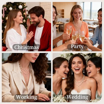 Pearls Necklaces for Women-18K Gold Plated Layered Gold Pearl Necklaces Dainty White Pearls Choker Necklace Chain Pearl Necklace for Women Elegant Valentines Gifts - color: Double-layer