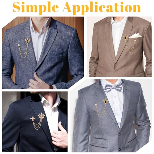 Yuanchu 6 PCS Brooch Pin, Crystal Crown Brooches Pins | Brooch Pin with Chain Tassel Rose Lapel Pins Suit Tuxedo Brooches for Men