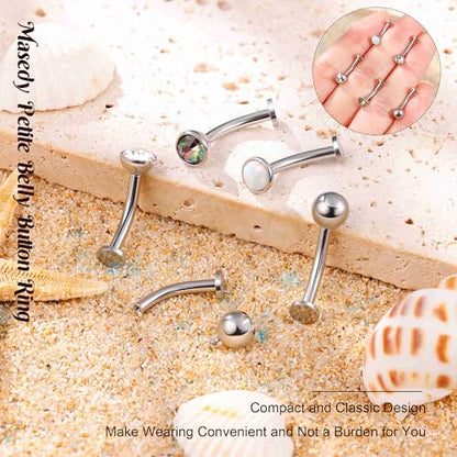 5PCS 316L Stainless Steel Floating Belly Button Rings for Women 14G Petite Flat Back CZ Belly Rings Hypoallergenic Small Opal Internally Threaded Navel Piercing Jewelry 6-16MM - color: Silver, size: 6mm