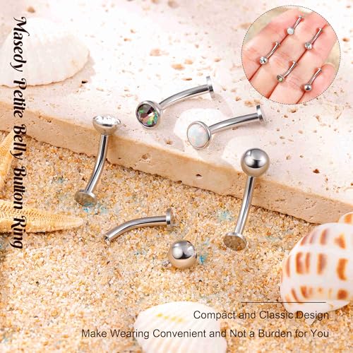 5PCS 316L Stainless Steel Floating Belly Button Rings for Women 14G Petite Flat Back CZ Belly Rings Hypoallergenic Small Opal Internally Threaded Navel Piercing Jewelry 6-16MM - color: Silver, size: 8mm