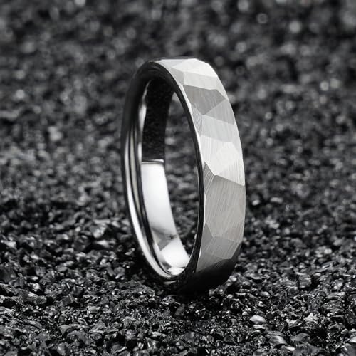 2/4/6/8mm Black/silver/gold Tungsten Rings for Men Womens Couple Fashion Jewelry Promise Engagement Wedding Band Hammered Inner ring inlaid with olive wood Carbide Polished Edge Comfort Fit - color: 4MM silver