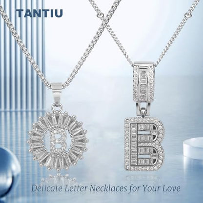 14K Gold Plated Alphabet Necklace Cubic Zirconia Letter Pendant, Personalized Name Jewelry Gift for Women, Customizable A-Z, Birthday/Mothers Day Gifts for Womens - color: White Gold, style: Style-B