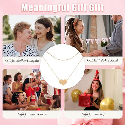 MEVECCO Dainty Pendant Layered Necklaces for Women | 18K Gold Plated Brass, 2-Piece Set With A Choker-Length Upper Layer, Wear Together Or Separately, Refined Everyday Style - style: Heart/Single
