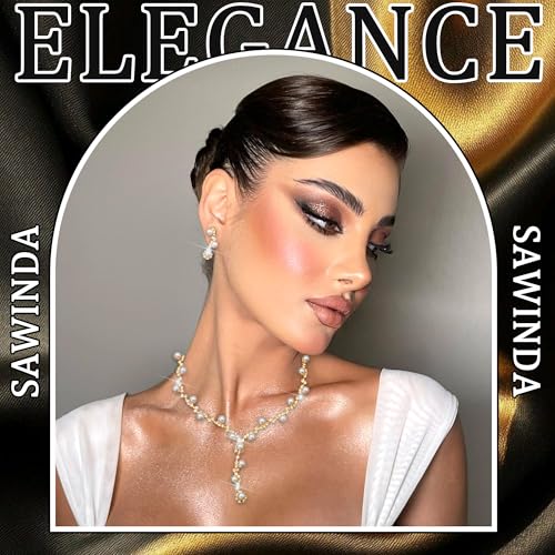 Rhinestone Jewelry Set Crystal Pearl Necklace Bracelet Earrings | Sparkly Necklace Dangle Earrings,Wedding Prom Formal Costume Jewelry Sets for Women - color: Gold8