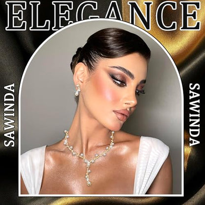 Rhinestone Jewelry Set Crystal Pearl Necklace Bracelet Earrings | Sparkly Necklace Dangle Earrings,Wedding Prom Formal Costume Jewelry Sets for Women - color: Gold8