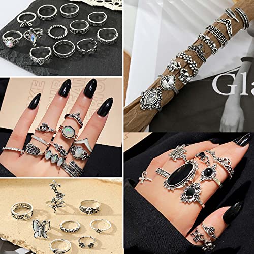 17IF Vintage Silver Knuckle Rings Set for Women Men, Chunky Boho Rings | Aesthetic Snake Grunge Stackable Gothic Ring Adjustable Y2K Punk Bulky Finger Alt of Rings, Stacking Flower Midi Ring Pack - style: 60