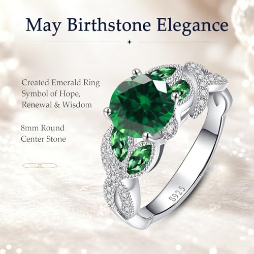 Yaresul 3.6ct 925 Sterling Silver Created Women's Rainbow Topaz|Sapphire|Aquamarine Ring Women Engagement Rings Bezel Setting Marquise Fashion Statement Ring Best Gift for Mother and Grandma Size 5-9 - color: E-Created Emerald