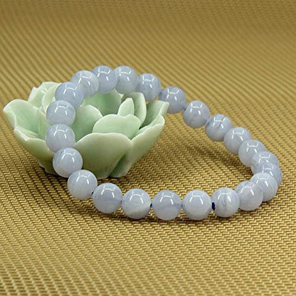 Angelstones Gemstones 8mm Round Beads Healing Crystal Bracelet for women | Natural Gemstone, Handmade Gifts for Women, Healing Crystal Round Beaded Stretch Bracelets, Unisex Jewelry for Women and Men - color: Blue Lace Agate