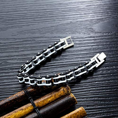 jonline24h Mens Womens Stainless Steel Motorcycle Biker Chain Heavy Bracelet Rock Link Wristband - color: Red White