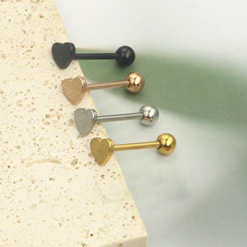 14G Stainless Steel Tongue Rings Straight Barbells Heart Shape Rose Shape Tongue Piercing Jewelry - color: Pack 1