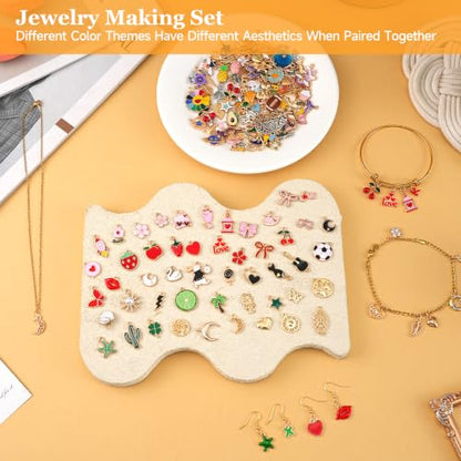 Riwiuue 394 Pcs Charms for Jewelry Making | Includes 194 Pcs Enamel & Gold Charms plus 200 Jump Rings for Keychains, Bracelets, Necklaces, DIY Crafts - color: Mixed Patterns Charms-200pcs