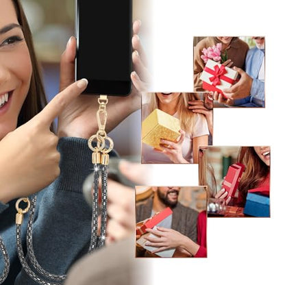 Crystal Phone Strap Crossbody Rhinestone Anti Theft Layered Strap Crossbody Cell Phone Neck for Women (Black) - color: Black