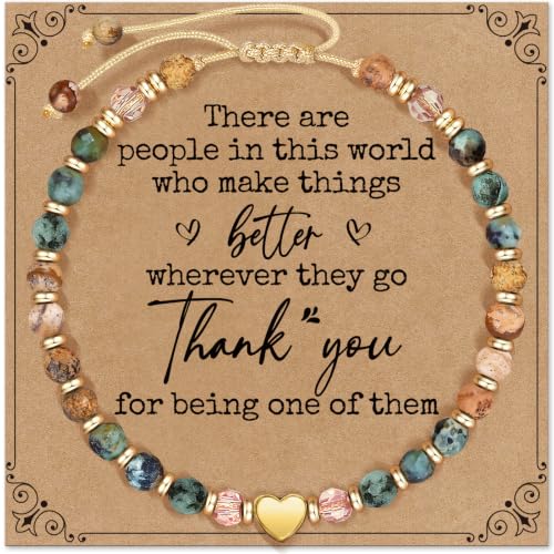 Inspirational Bracelets Gifts for Women: Healing Natural Stone Beads Bracelets - Birthday Mothers Day Gifts Thinking of you Get Well Soon Gift for Women Friends Sister Mom - color: HEART-THANK-YOU