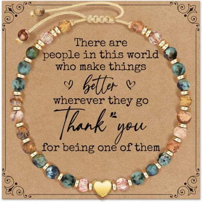 Inspirational Bracelets Gifts for Women: Healing Natural Stone Beads Bracelets - Birthday Mothers Day Gifts Thinking of you Get Well Soon Gift for Women Friends Sister Mom - color: HEART-THANK-YOU