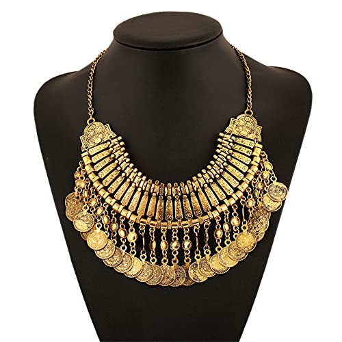 LUREME Vintage Engraved Coin Bib Statement Necklace Clavicle Necklace (01003295) - style: Antique Gold B