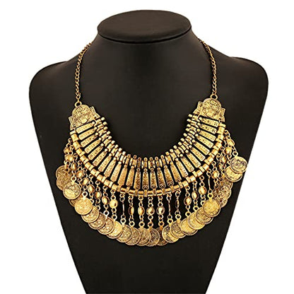 LUREME Vintage Engraved Coin Bib Statement Necklace Clavicle Necklace (01003295) - style: Antique Gold B