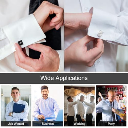 COMNICO 4 Pairs Cufflinks for Men Classic Tone Cuff Links Fashion Men Cufflinks Gold/Sliver Striped Disc Square Rectangle Cuff Links for Business Wedding Party Gift Box - color: sliver