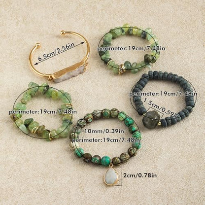 Yomisa Boho Beaded Bracelets/Bangle for Women,Multilayer 5/6/7PCS Healing Natural Handmade Stone Bead Bracelets Stackable Stretch Friendship Beaded Bracelet Set Trendy Western Bohemian Jewelry Gift - color: 5pcs-Light green